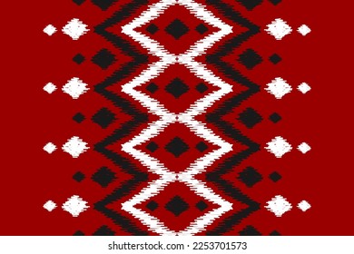 Beautiful ethnic tribal pattern art. Ethnic ikat red seamless pattern. American and Mexican style. Design for background, wallpaper, illustration, fabric, clothing, carpet, textile, batik, embroidery.