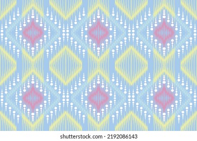 Beautiful EthnicIkat aztec tribal art fabric Seamless pattern on pastel blue background Design for carpet, wallpaper, clothing, wrapping, batik, fabric, Vector illustration embroidery  African style 