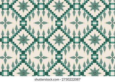 Beautiful ethnic-style green leaf background pattern for your design projects. Seamless pattern, wallpaper texture, vector illustration.