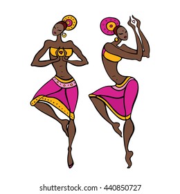 Beautiful Ethno asian dancer. Indian dancers silhouettes. Vector illustration. 