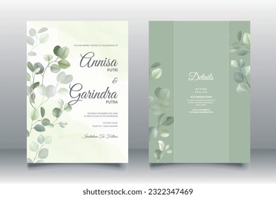 Hermoso eucalipto deja la plantilla de la tarjeta de invitación a la boda Vector Premium