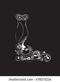 beautiful evening dress from a flower pattern, black white
