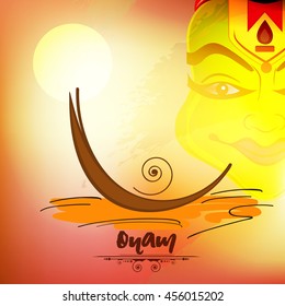 Beautiful Evening Scene with Snake Boat at river and Kathakali Dancer face for South Indian Festival Onam.

