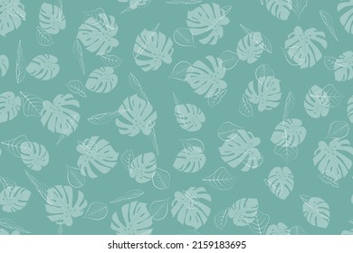 Hermoso patrón exótico floral sin costura con hojas de monstera deliciosa sobre fondo verde claro. 