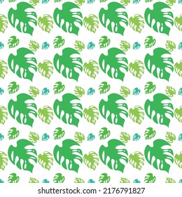 Beautiful exotic floral seamless pattern with bright green monstera deliciosa leaves on White background