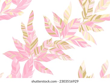 Beautiful exotic leaves seamless pattern vector. Minimal botanical summer dress cloth print. Hawaiian shrub branch foliage repeat pattern. Tropical plant elements.