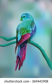 Beautiful exotic parrot on blurred background.