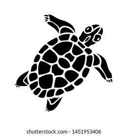 Beautiful exotic tribal illustration with black turtle silhouette on white background