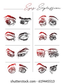 Beautiful expression eyes set. open and closed, Vector illustration.