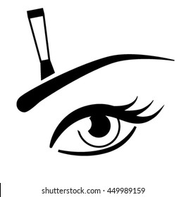 Beautiful eye icon with eyebrow brush. Brow makeup applying scheme vector illustration
