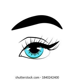 
Beautiful eye as a logo for the beauty industry, logo for optics, color sea wave eye with long black eyelashes and beautiful eyebrows, vector illustration isolate on white background.