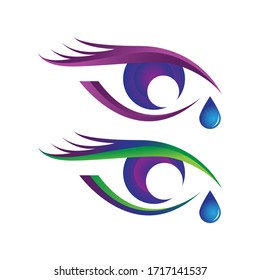 hermoso logo de ojo con conjunto de vector de lágrimas oculares
