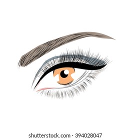 Beautiful eye with long eyelashes make up symbol