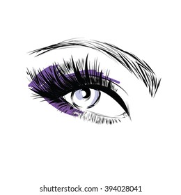 Beautiful Eye Make Up Icon Freehand Sketch