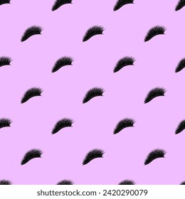 Beautiful eyelashes vector seamless pattern. lashes repeated background with closed female eyes. Vector beauty and fashion, makeup print. Cute pink wallpaper for lamination, extension cards.