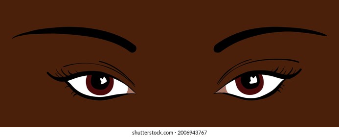 Beautiful eyes of a dark-skinned young woman. Vector, isolated.