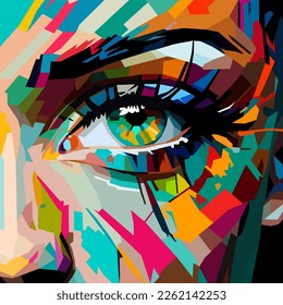 beautiful eyes drawn using WPAP art style, pop art, vector illustration.