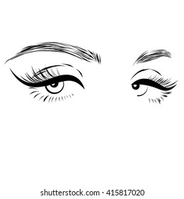 Beautiful eyes lash extension vector drawing