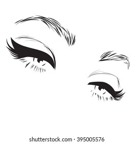 Beautiful eyes with long eyelashes and thick eyeliner