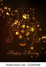 Beautiful eyes on Hindu mythological  Durga on golden brown abstract  background for Dussehra celebrations.