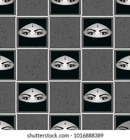 Beautiful eyes seamless of a Muslim woman in niqab pattern, vector illustration