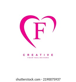 beautiful F logo design with pink love. letter F logo with heart. beauty logos. suitable for product promotion, business marketing, etc