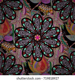 Beautiful fabric pattern. Colour Spring Theme seamless pattern Background. Seamless Floral Pattern in Vector illustration. Flat Flower Elements Design.