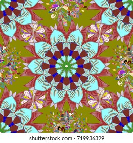 Beautiful fabric pattern. Colour Summer Theme seamless pattern Background. Trendy seamless Floral Pattern In Vector illustration. Flat Flower Elements Design.