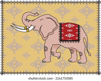 Beautiful fabric pattern combined with the beauty of a great elephant. Geometric ethnic seamless oriental pattern traditional Design decorating,carpet,wallpaper,clothing,wrapping,Batik,fabric.