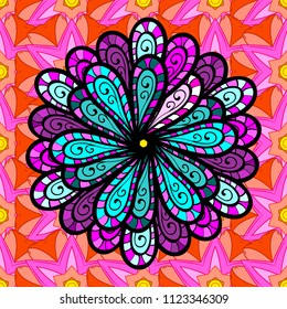 Beautiful fabric pattern. Flat Flower Elements Design. Colour Spring Theme seamless pattern Background. Vector illustration. In asian textile style. Seamless flowers pattern.