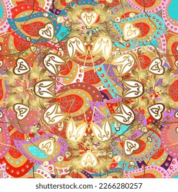 Beautiful fabric pattern. Seamless flowers pattern. In asian textile style. Flat Flower Elements Design. Colour Spring Theme seamless pattern Background. Vector illustration.