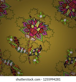 Beautiful fabric pattern. Vector illustration. Doodle flowers and branches, herbs and flowers. Hand drawn.
