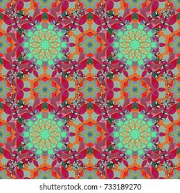 Beautiful fabric pattern. Vector illustration. Seamless Floral Pattern in Vector illustration. On red, neutral and green colors.