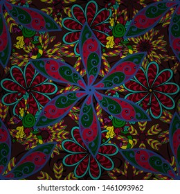 Beautiful fabric pattern. Vector watercolour floral pattern, delicate flowers, brown, blue and red flowers, greeting card template.