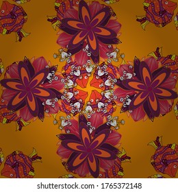 Schönes Stoffmuster. Vektor Aquarellmuster, feine Blumen, violette, gelbe und rote Blumen, Grußkartenvorlage.