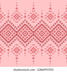 Beautiful fabric patterns Native ethnic patterns can be used to knit shawls, curtains, blankets, sarongs, and yarn for all types of clothing including wall coverings. pink background.

