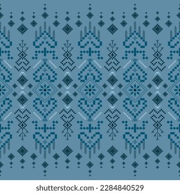 Beautiful fabric patterns, native tribal patterns can be used for knitting, shawls, curtains, blankets, and all types of clothing, including walls. Blue background.