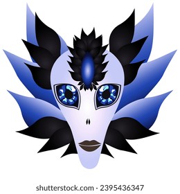 Beautiful face of an abstract creature, an alien with large beautiful eyes and a blue celestial eye of cognition.Vector graphics isolated on a white background