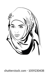 beautiful face of arabic muslim woman, vector illustration,