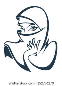 beautiful face of arabic muslim woman, vector illustration