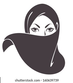 beautiful face of arabic muslim woman, vector illustration