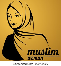 beautiful face of arabic muslim woman, vector illustration