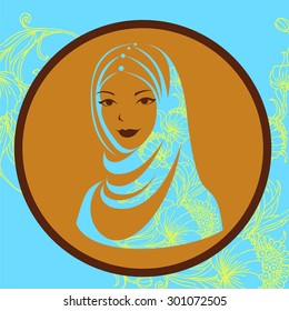 beautiful face of arabic muslim woman, vector illustration