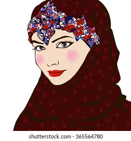 beautiful face of arabic muslim woman, vector illustration