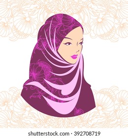 beautiful face of arabic muslim woman, vector illustration