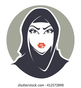 beautiful face of arabic muslim woman, vector illustration for your logo or emblem