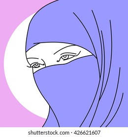 beautiful face of arabic muslim woman, vector illustration