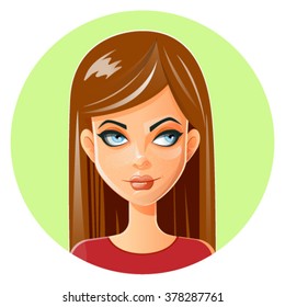 Beautiful Face. Brown-haired . Brown hair.Beauty Portrait. Portrait of young beautiful Girl. Vector