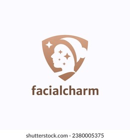 Beautiful face charm logo design vector. Facial skin protection symbol template