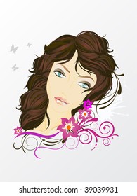 beautiful face with floral elements